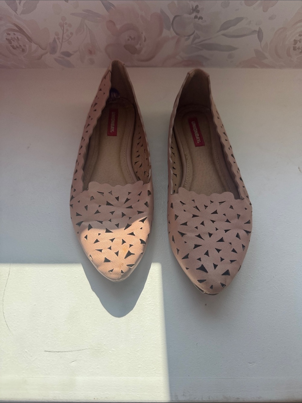 UNIONBAY Blush Pink Pointed Toe Laser-Cut Flats